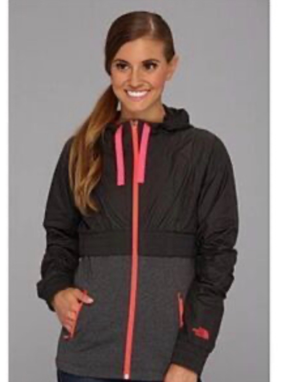 The North Face Sanctuary Black, Gray & Pink Hooded Spring Jacket. Sz Small